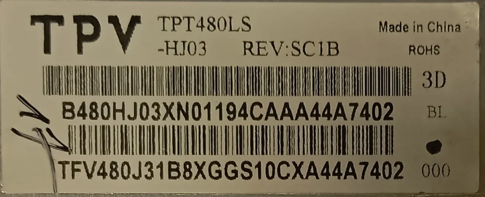 Etiqueta del panel TPT480LS-HJ03 REV SC1B Módulos de TV